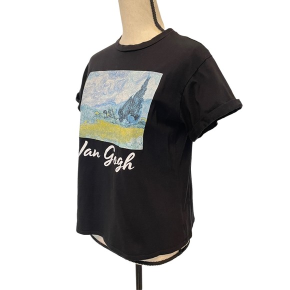 FRENCH PASTRY BLACK VAN GOGH CUFFED SLEEVE TEE T SHIRT TOP MEDIUM - Picture 5 of 10